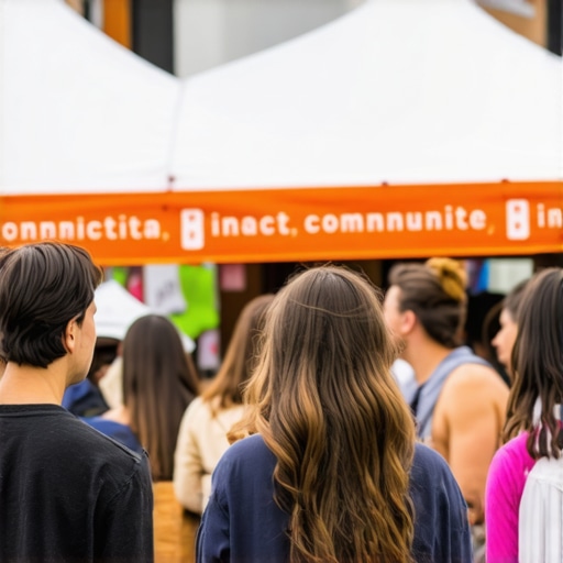 People at a Columbus community festival with local business banners and active participation.