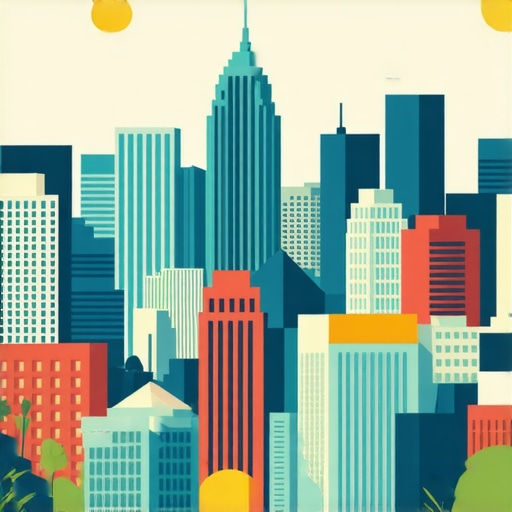 Columbus cityscape with local businesses and digital marketing icons.