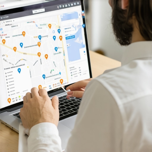 Business owner reviewing Google Maps insights on a laptop, representing local SEO analytics in Columbus.