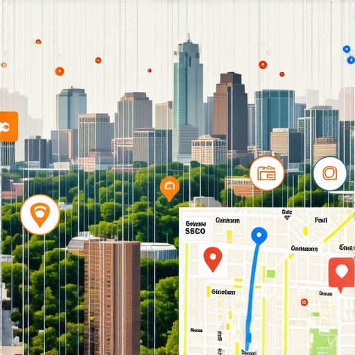 Cityscape of Columbus with digital marketing elements and SEO visuals