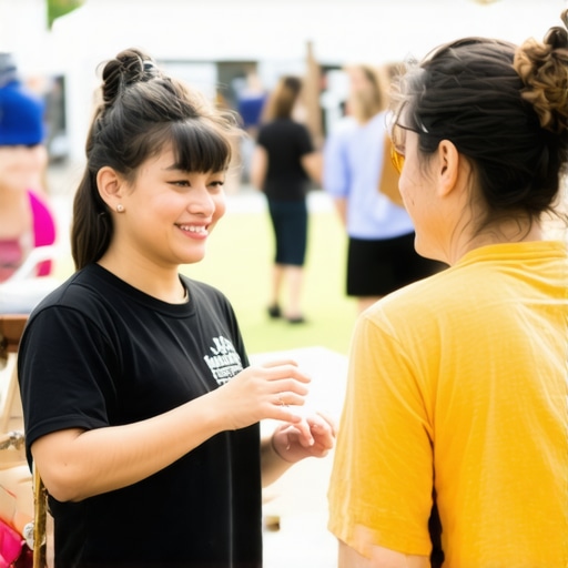 Business owner interacting with local residents at Columbus neighborhood event