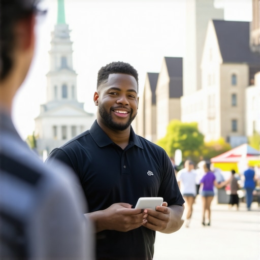 Community Engagement in Columbus Local business owner interacting with community members in Columbus