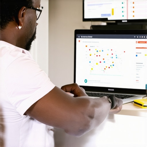 Expert analyzing Columbus neighborhood data on a laptop with Google Maps and analytics dashboards