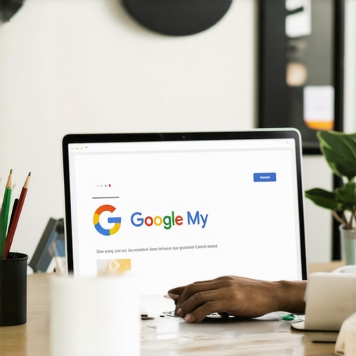 Person using local SEO tools on a laptop to manage Google My Business profile, Ohio-themed workspace