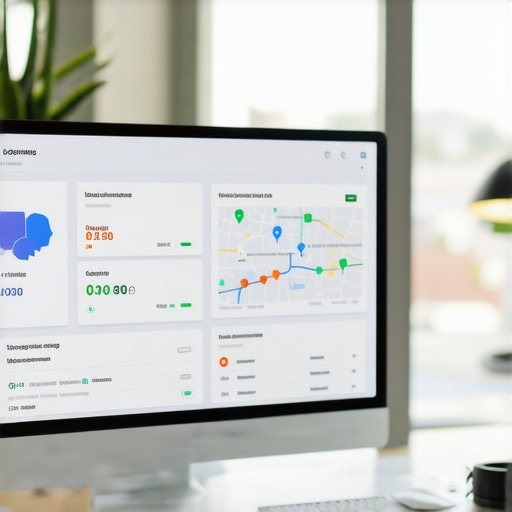 Person analyzing local SEO performance metrics on a computer screen with Google Maps rankings.