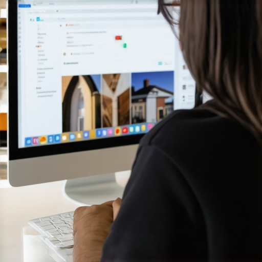 Optimizing Google Profile for Columbus Business Person editing Google My Business profile on computer with Columbus cityscape