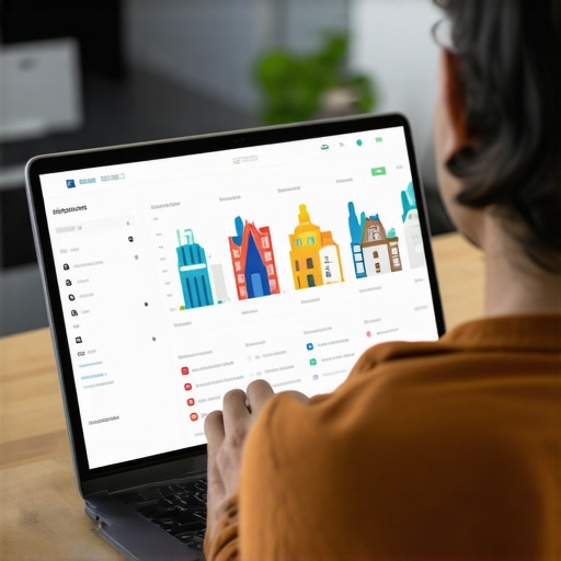 Person reviewing local SEO analytics on a laptop with Columbus landmarks in the background.