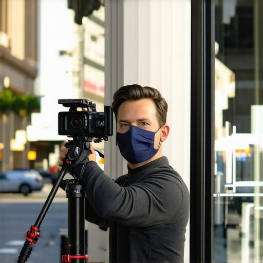 Business owner recording a video outside their storefront in Columbus during daytime.