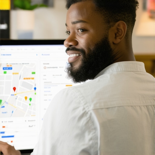 Business owner managing Google My Business reviews on computer