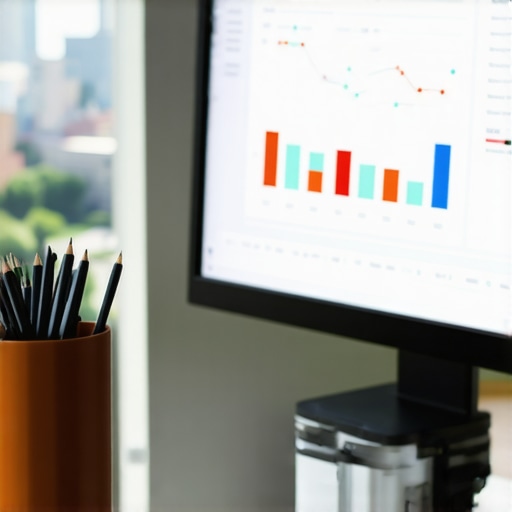 A digital marketer examining local SEO metrics on a laptop with Columbus city skyline behind.